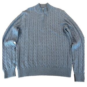 Izod cotton blue chunky cables pullover sweater mens' size small 1/4 zip preppy